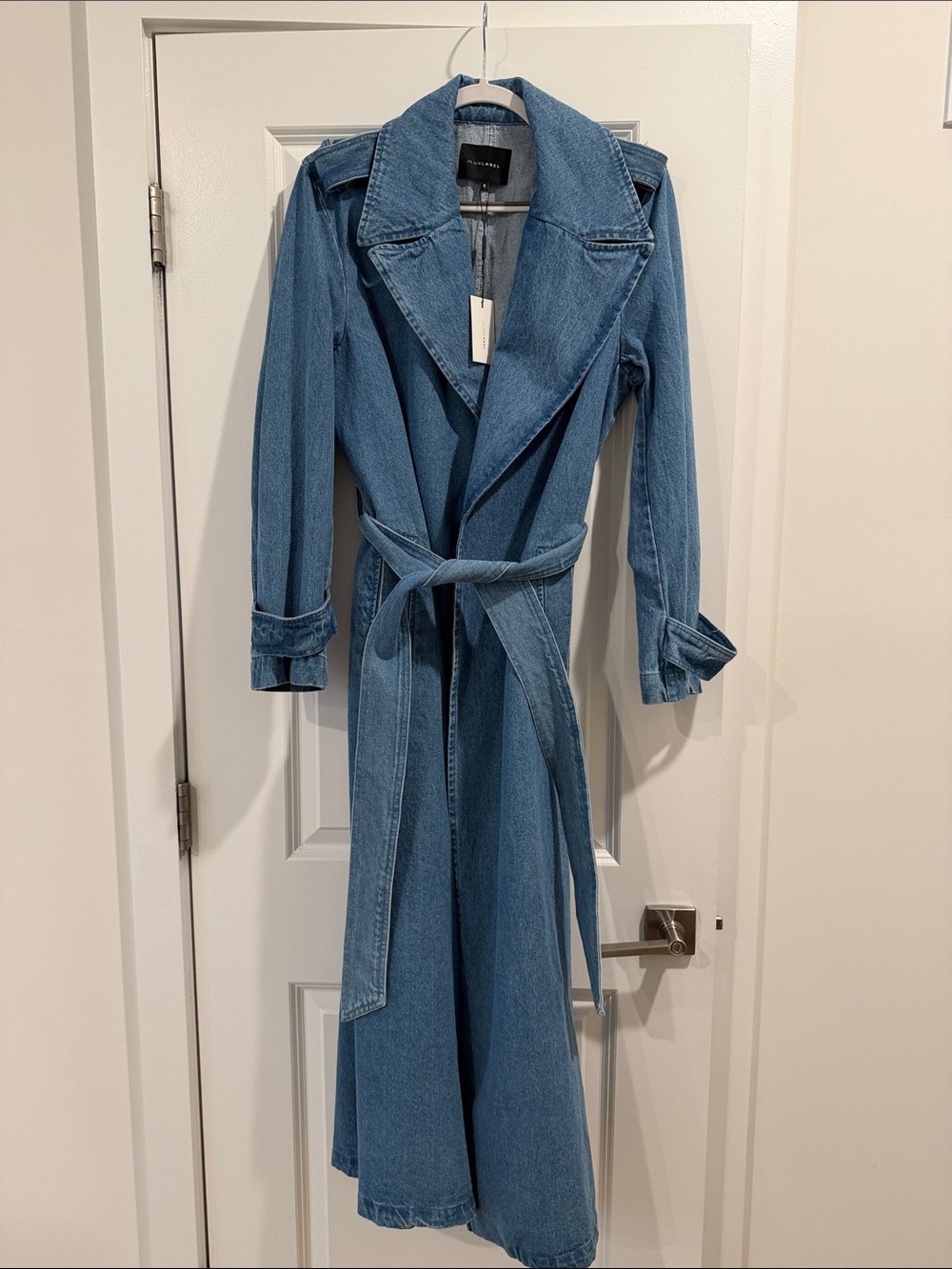 JLUXLABEL Light Blue Denim Wrap Midi Skirt/ trench coat and corset Size small - Picture 10 of 11